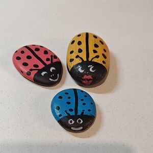Handmade Painted Ladybug Family Garden Decor Rocks